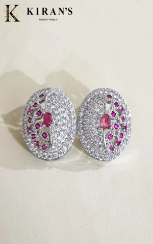 Magenta Silver | Oval Earrings