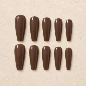 Cocoa Gloss press-on nail design.