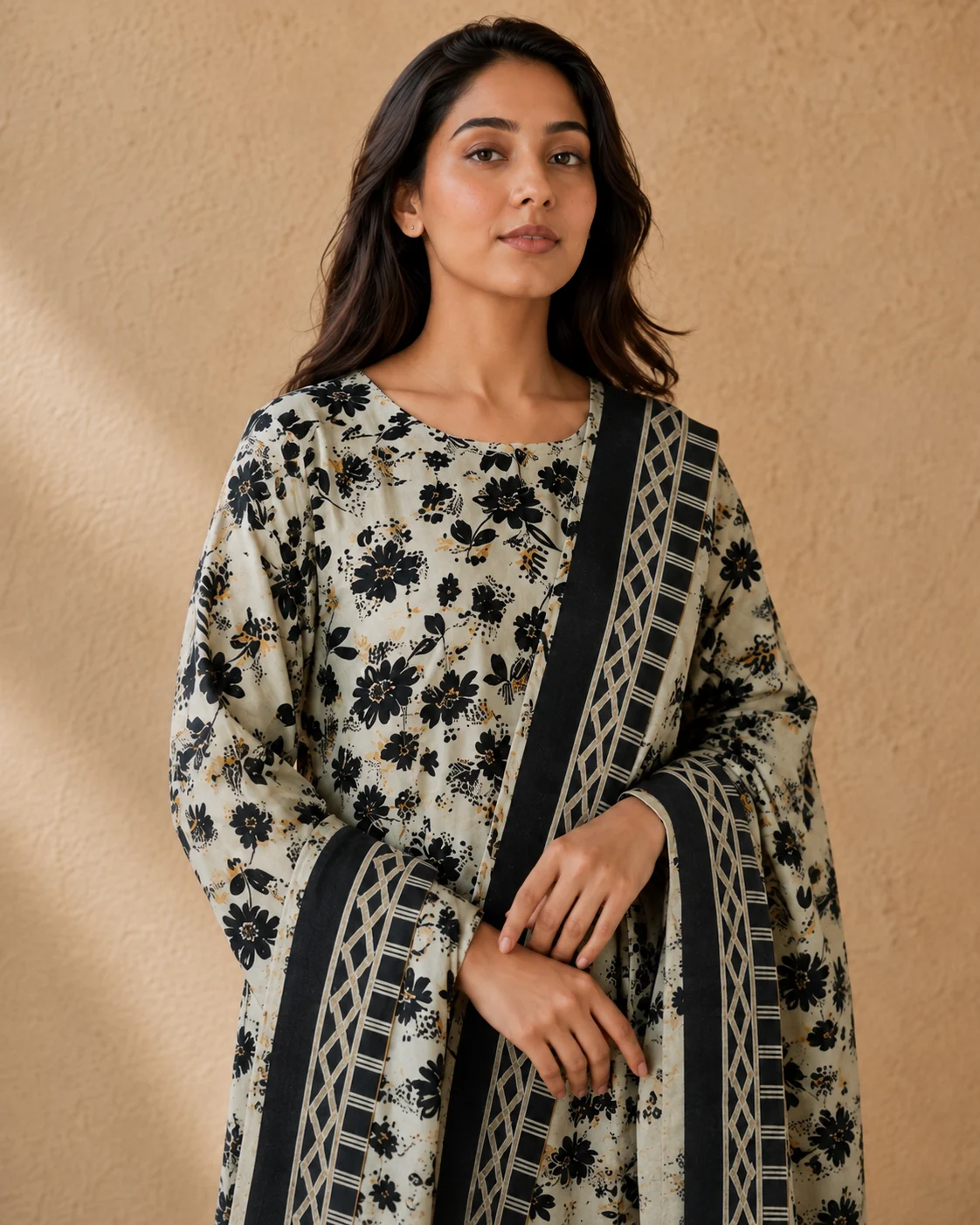 Modelled styling of N Celestial Petal fabric.