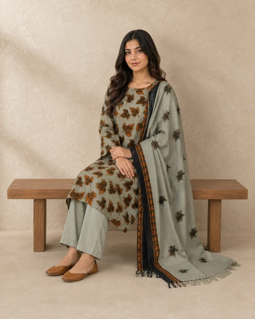 Modelled styling of 34 fabric.
