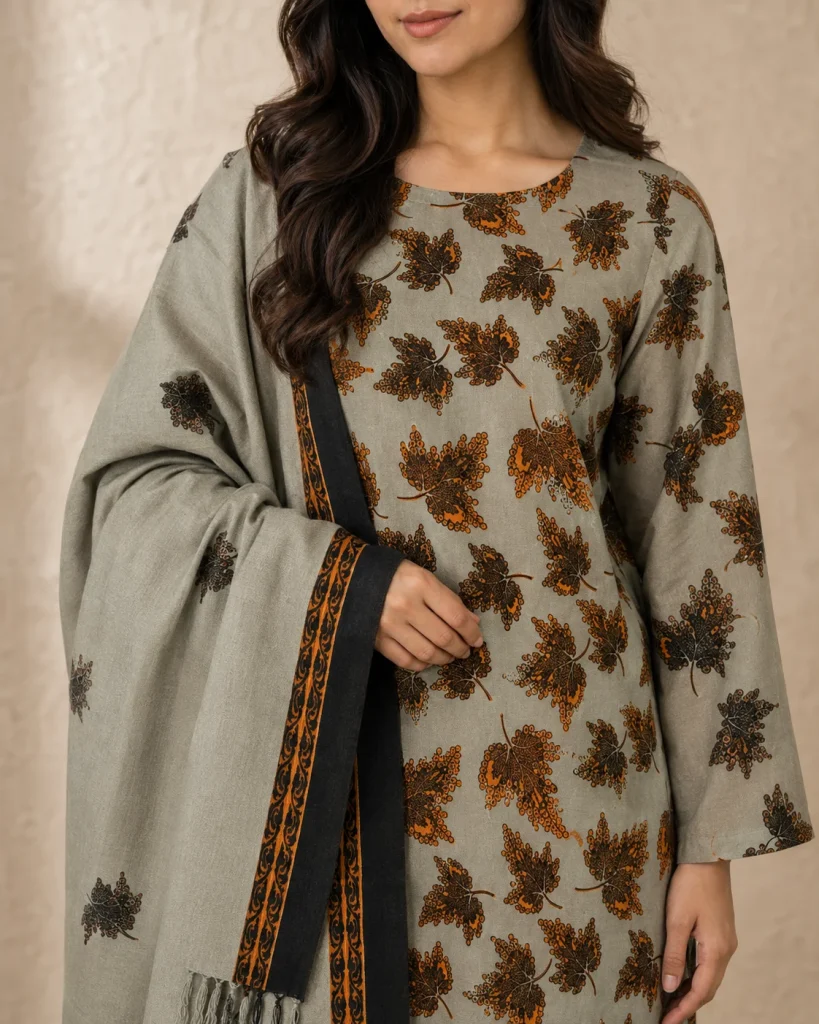 Modelled styling of 34 fabric.
