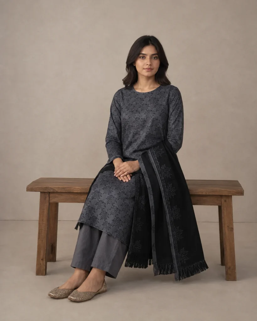 Modelled styling of 38 1 fabric.