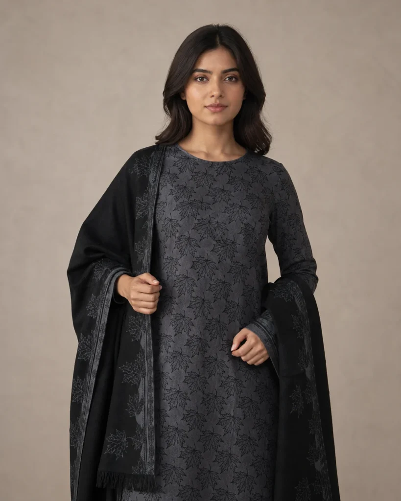 Modelled styling of 38 1 fabric.